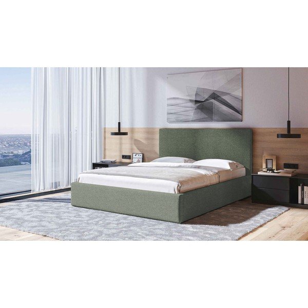 Letto matrimoniale imbottito verde con contenitore con rete inclusa 180x200 cm Bufo – MESONICA-image-1
