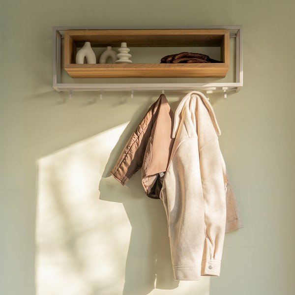 Attaccapanni da parete di colore naturale/grigio tortora in rovere massiccio con scaffale 78 cm School – Spinder Design-image-4