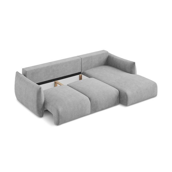 Divano angolare grigio chiaro allungabile (con penisola a destra/con chaise lounge) con rivestimento in ciniglia Leila – Makamii-image-4