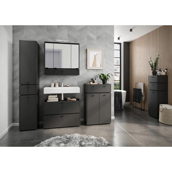 Mobile bagno antracite con specchio e illuminazione 79x80 cm Modesto - Germania-image-3