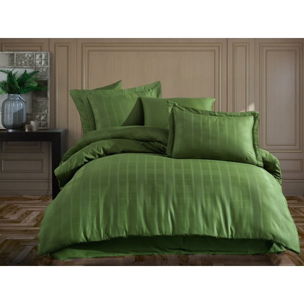 Lenzuolo matrimoniale in cotone sateen verde con lenzuolo e copriletto 240x260 cm Ekose - Mijolnir