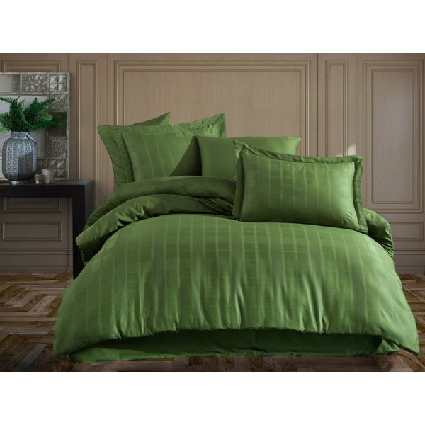 Lenzuolo matrimoniale in cotone sateen verde con lenzuolo e copriletto 240x260 cm Ekose - Mijolnir