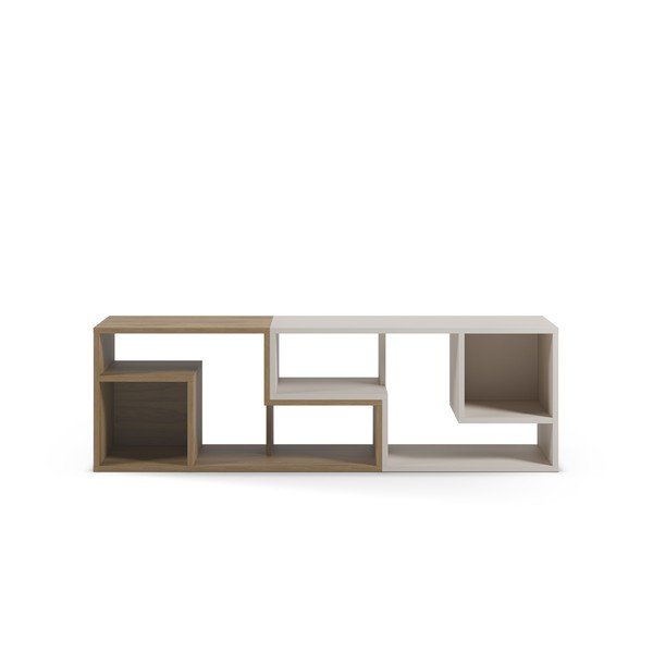 Mobile TV angolare bianco/di colore naturale con effetto rovere 145x45x35 cm Glina – Marckeric-image-2