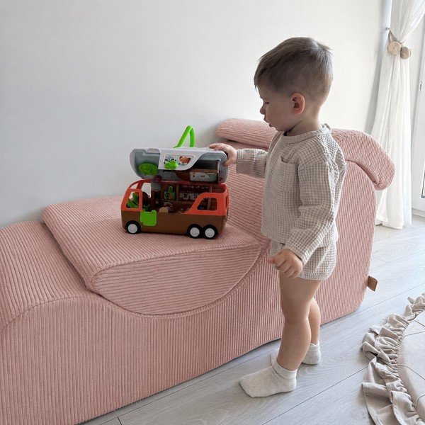 Poltrona per bambini color salmone con rivestimento in velluto a coste Wave – Meowbaby-image-1