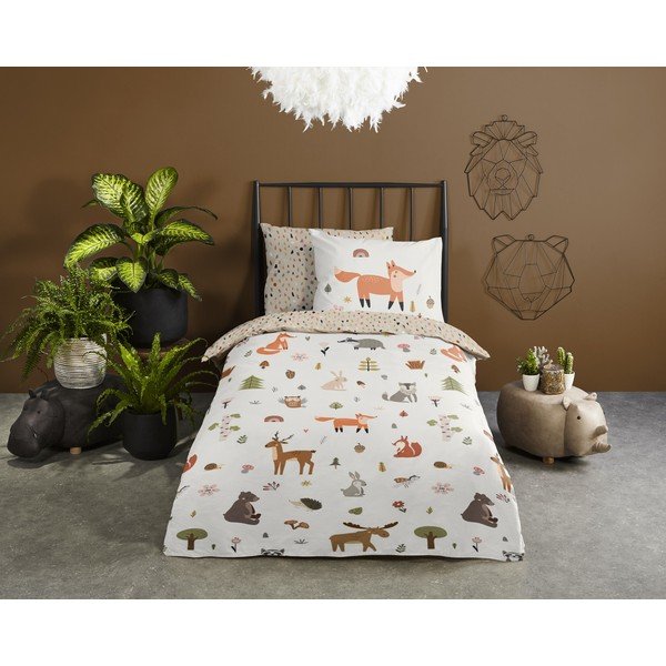 Set copripiumino e federa da bambini marrone/beige in cotone per letto singolo 140x200 cm United – Good Morning-image-1