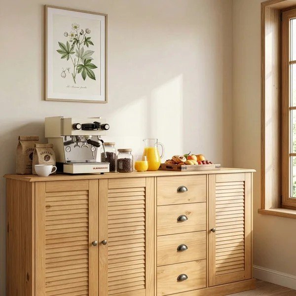 Credenza colore naturale chiaro in pino massiccio 166x80x38 cm Edith – Støraa-image-3