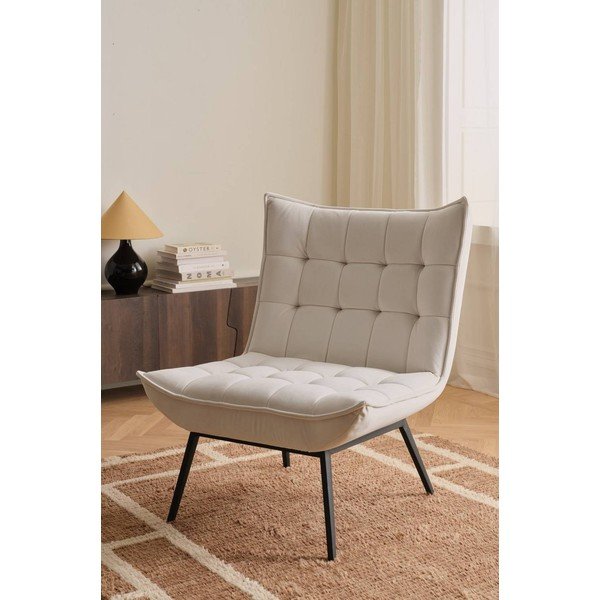 Poltrona color crema con rivestimento in velluto Legend – Ellos Home-image-1