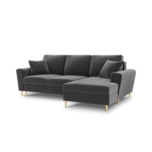 Divano angolare grigio chiaro allungabile e con contenitore (con penisola a destra/con chaise lounge) con rivestimento in velluto Kyoto – Cosmopolitan Design-image-1