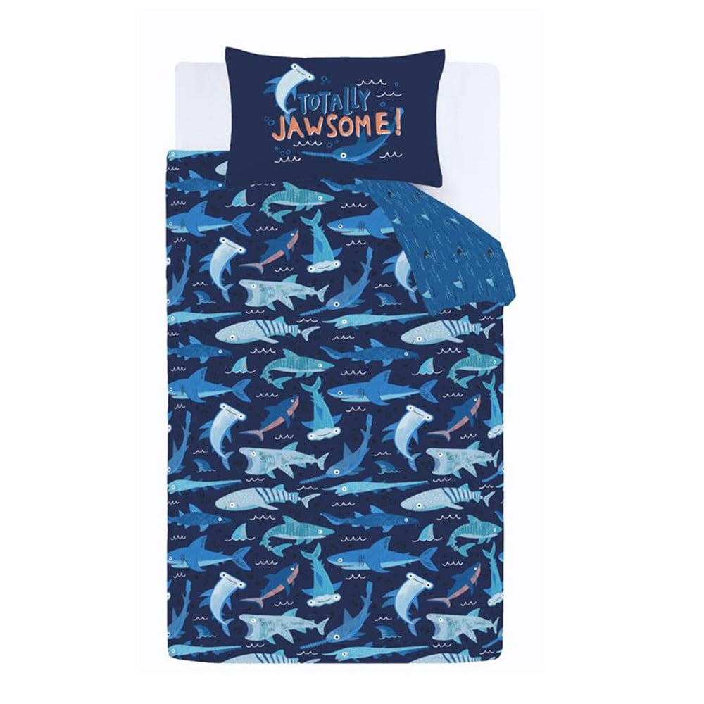 Biancheria da letto per bambini blu per letto matrimoniale 200x200 cm Jawsome Shark – Catherine Lansfield | Biancheria da letto per bambini