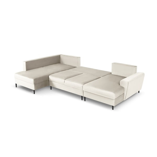 Divano angolare beige allungabile e con contenitore (con penisola a sinistra/a U) con rivestimento in velluto Kyoto – Cosmopolitan Design-image-2
