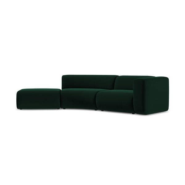 Chaise longue verde scuro (con penisola a sinistra) con rivestimento in velluto Ekahi – Makamii-image-2