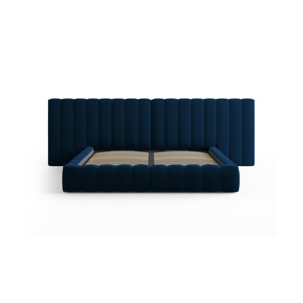 Letto matrimoniale imbottito blu scuro con contenitore e griglia 200x200 cm Gina - Milo Casa-image-2