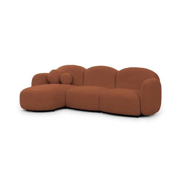 Divano angolare color terracotta (con penisola a sinistra/con chaise lounge) con rivestimento in bouclé Orbit – Ropez