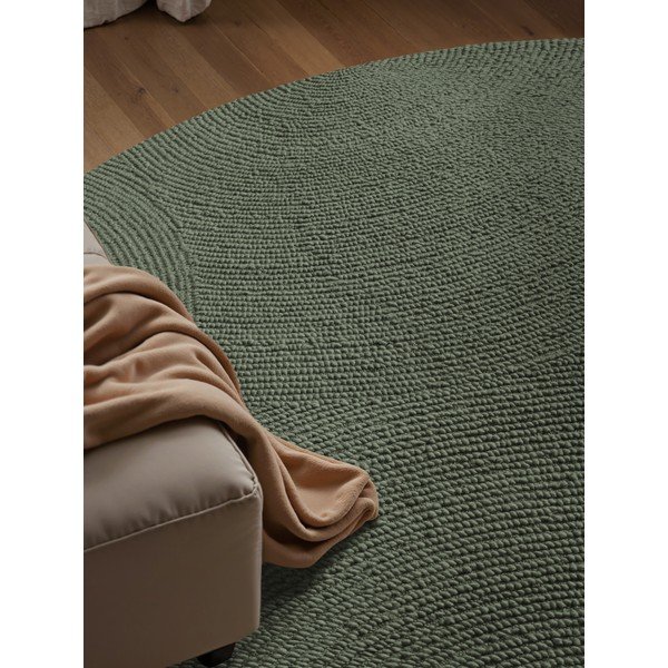 Tappeto rotondo verde scuro in lana tessuto a mano ø 200 cm Calmio – Hanse Home-image-1