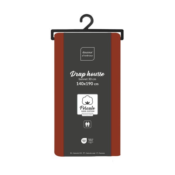 Lenzuolo con angoli color mattone in percalle di cotone 140x190 cm Percaline – douceur d'intérieur-image-2