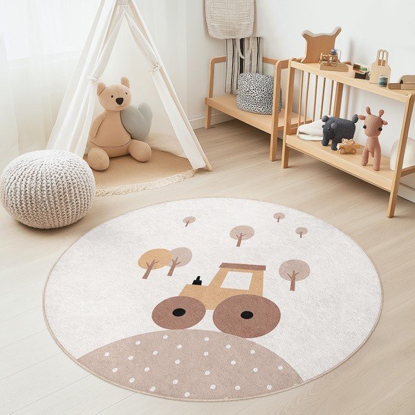 Tappeto per bambini beige lavabile ø150 cm Tractor World – Mila Home-image-1