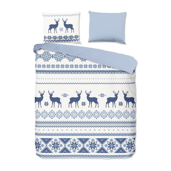 Biancheria da letto in flanella bianca e blu con motivo natalizio , 140 x 200 cm Nordic - Good Morning