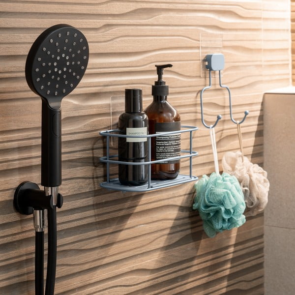 Scaffale da bagno autoportante in metallo azzurro Grena - Compactor-image-1