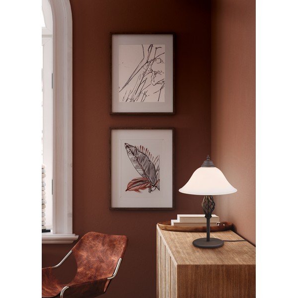Lampada da tavolo marrone scuro con paralume in vetro (altezza totale 50 cm) Rustica – Trio-image-2