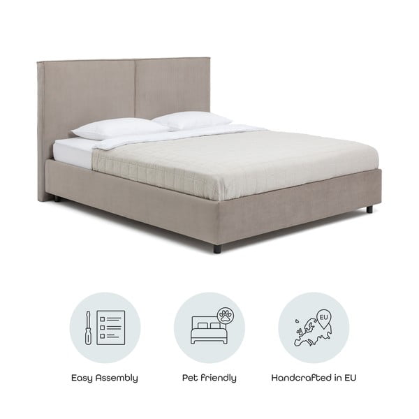 Letto matrimoniale imbottito grigio tortora con contenitore con rete inclusa 180x200 cm Myra Bold – Bonami Selection-image-4