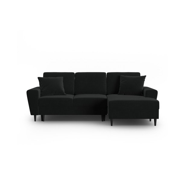 Divano angolare nero allungabile e con contenitore (con penisola a destra/con chaise lounge) con rivestimento in velluto Kyoto – Cosmopolitan Design