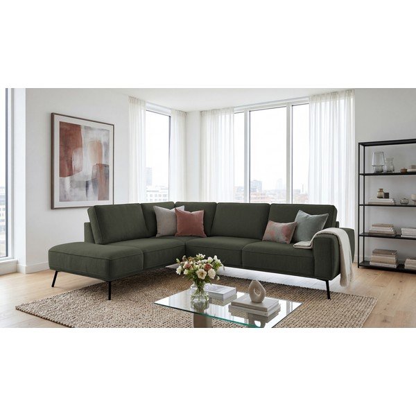 Divano angolare verde scuro (con penisola a sinistra/a L) con rivestimento in ciniglia Amsterdam – Scandic-image-4