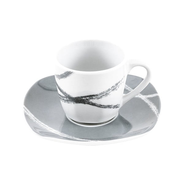 Set di 6 tazze in porcellana bianca e grigia con piattini Sandy - Villa Altachiara