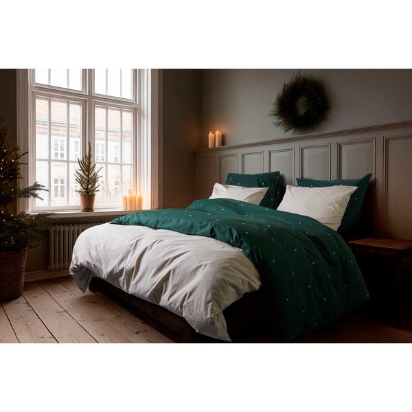 Set copripiumino e federa beige in percalle di cotone per letto singolo 140x200 cm Christmas Fable – JUNA-image-1