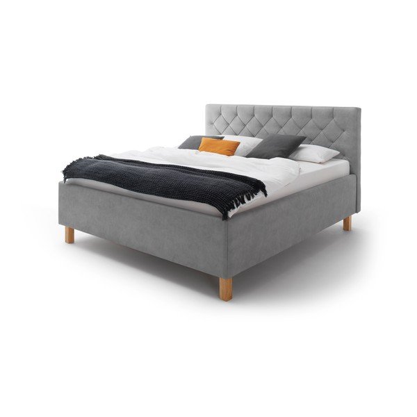 Letto matrimoniale imbottito grigio chiaro con contenitore con rete inclusa 160x200 cm San Remo – Meise Möbel-image-4