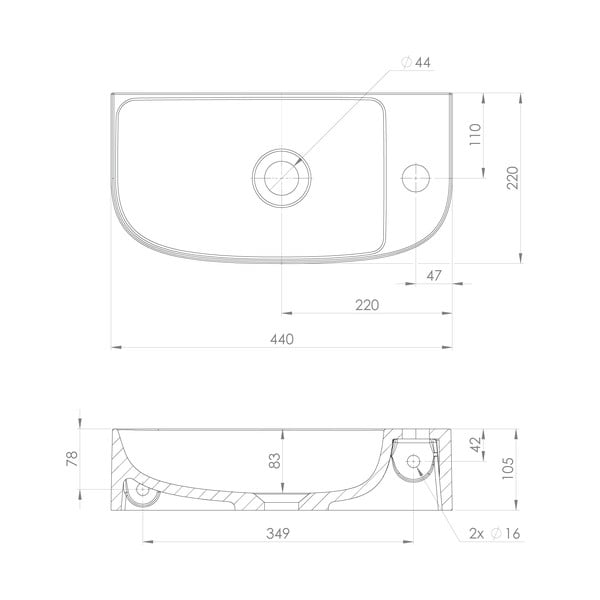 Lavabo bianco in composito minerale 44x22 cm Alga – Sapho-image-4
