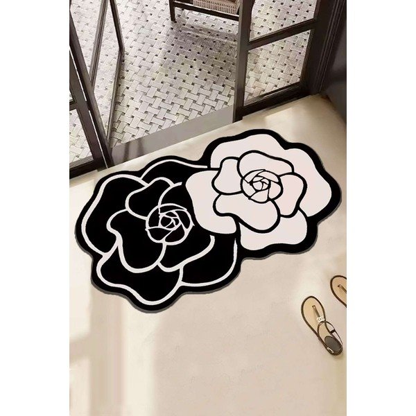 Tappetino per il bagno bianco e nero 60x100 cm Bungari Rose – Foutastic-image-1