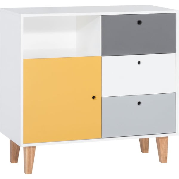 Cassettiera bianca e grigia con dettaglio giallo Concept - Vox