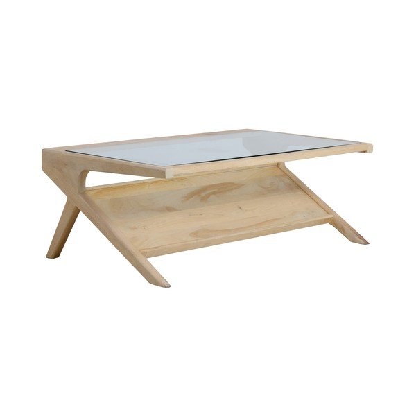 Tavolino da salotto colore naturale chiaro con piano in vetro 70x112 cm Yuki – Light & Living