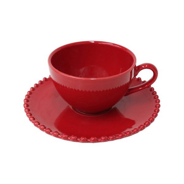 Tazza in gres rosso rubino con piattino Pearl, 250 ml - Costa Nova