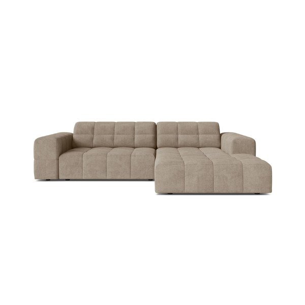 Divano angolare beige (con penisola a destra/con chaise lounge) con rivestimento in ciniglia Chicago – Cosmopolitan Design