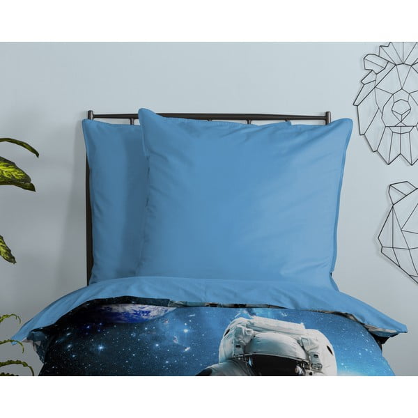 Set copripiumino e federa da bambini blu in cotone per letto singolo 140x200 cm Astronaut – Good Morning-image-2