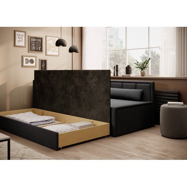Divano grigio scuro allungabile/con contenitore e rivestimento in ciniglia 214 cm Fulgeo – ELTAP-image-4