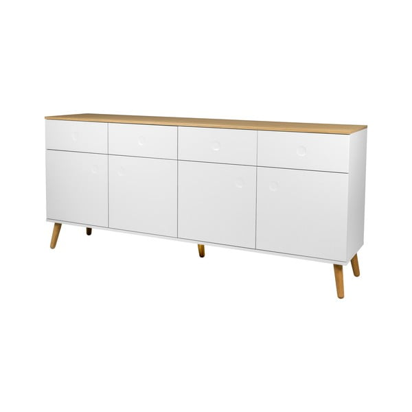 Credenza bianca a quattro ante con gambe in rovere e 4 cassetti Dot - Tenzo-image-2