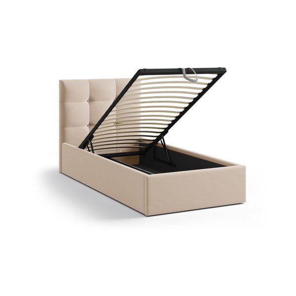 Letto singolo imbottito marrone chiaro con contenitore con rete inclusa 90x200 cm Phaedra – Micadoni -image-1