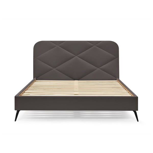 Letto matrimoniale in grigio scuro imbottito con rete inclusa 140x190 cm Prune – Bobochic Paris-image-3