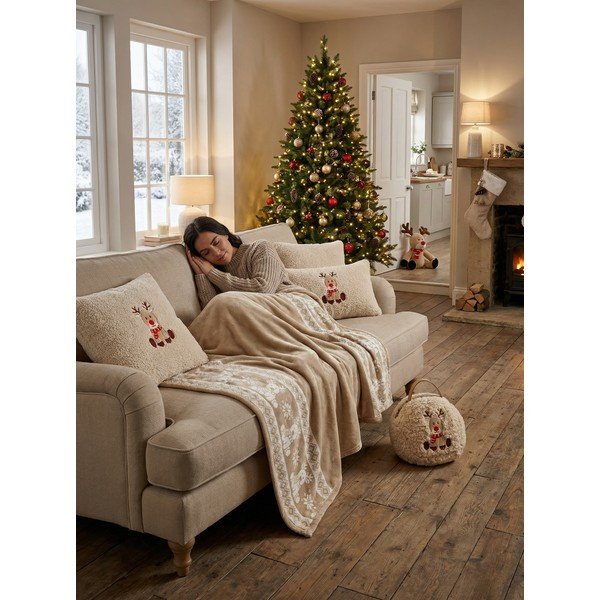 Coperta beige in flanella a tema natalizio 130x160 cm XMAS – Tiseco Home Studio-image-1