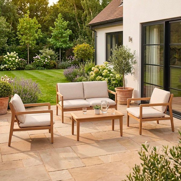 Set di mobili da giardino di colore naturale in acacia massiccia per 4 persone Danubio – Bizzotto-image-1