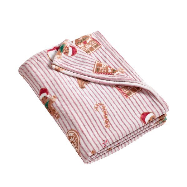Coperta rossa/di colore naturale a tema natalizio 170x130 cm Christmas Gingerbread Stripe – Catherine Lansfield