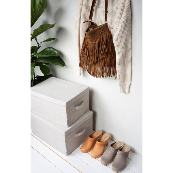 Scatola con coperchio beige in tessuto 40x30x22 cm Soft Storage – Bigso-image-2