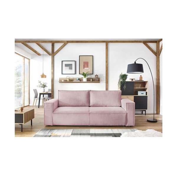 Divano letto in velluto a coste rosa chiaro 245 cm Nihad - Bobochic Paris-image-1