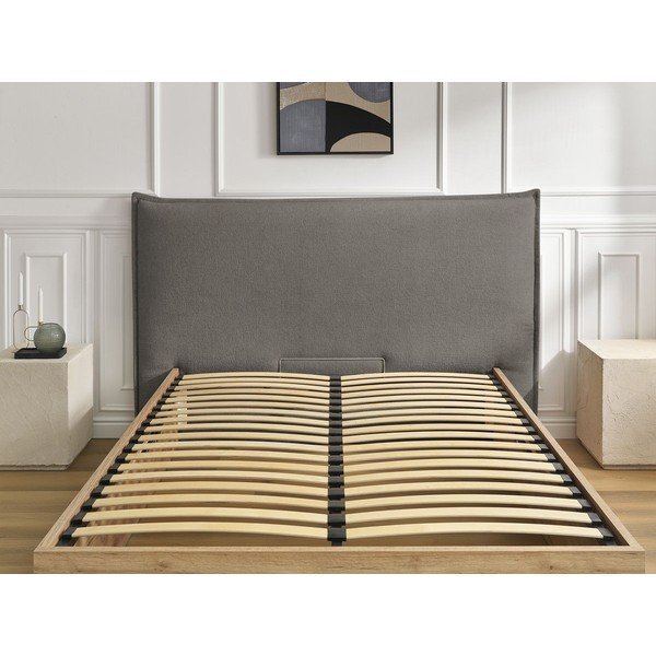 Letto matrimoniale imbottito/in truciolato grigio/grigio tortora imbottito con contenitore con rete inclusa 180x200 cm Charlie – Bobochic Paris-image-4