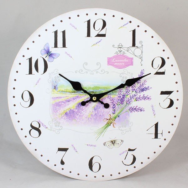 Dřevěné hodiny Lavender Field, 17 cm