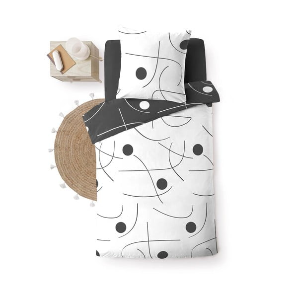 Set copripiumino e federa bianco/grigio scuro in microfibra per letto singolo 140x200 cm Sonate – douceur d'intérieur-image-2