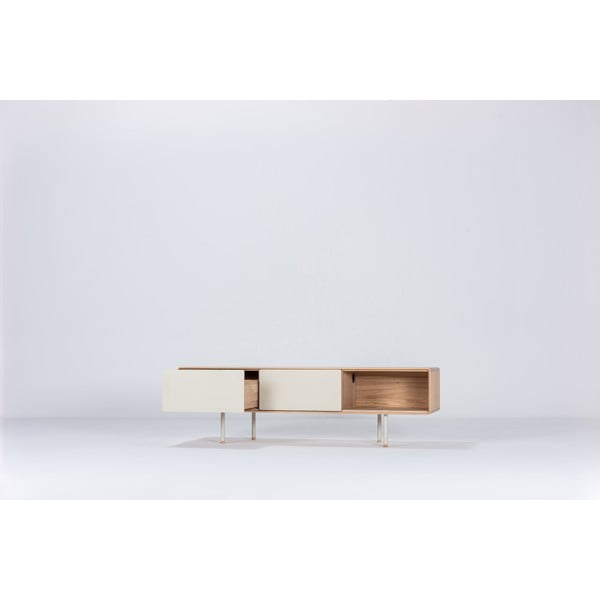 Mobile TV bianco-color legno naturale in legno di quercia 160x48 cm Fina - Gazzda-image-1