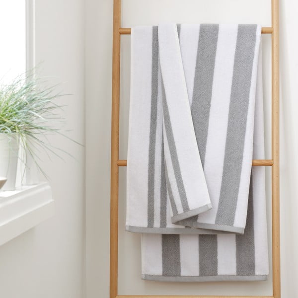 Asciugamano tipo terry bianco/grigio in cotone 70x120 cm Reversible Stripe – Bianca-image-1